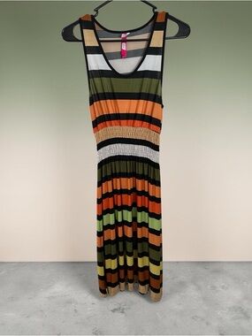 Striped Sleeveless Maxi Dress in‎ Olive, Orange, Black & Cream